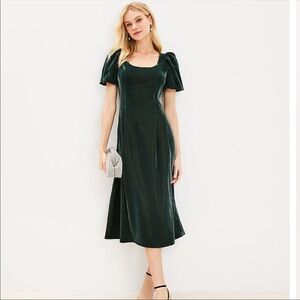 Never worn loft dress in green velvet